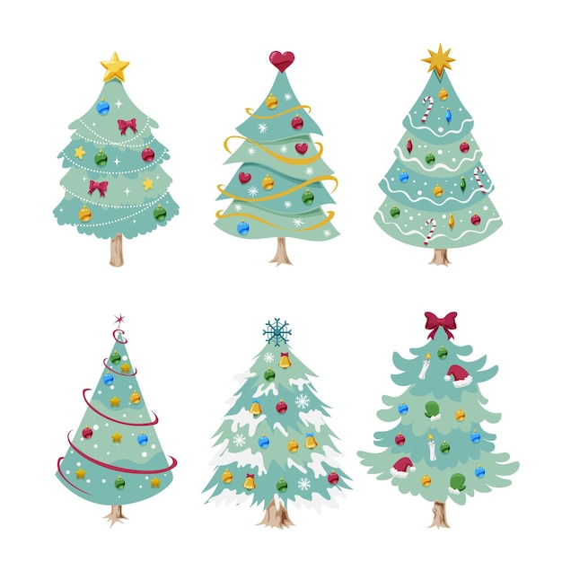 Colección arbol de navidad dibujado a mano
