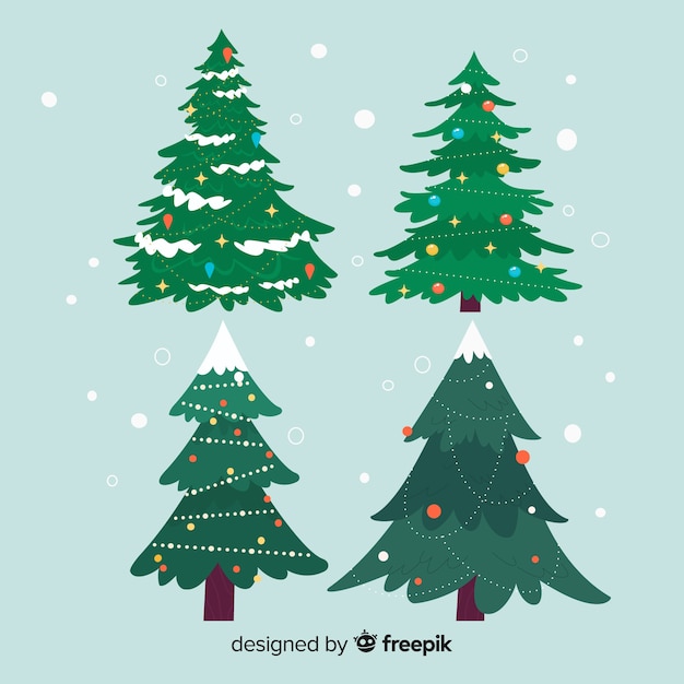 Vector gratuito colección de árbol de navidad en diseño plano