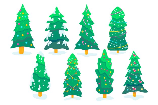 Colección de árbol de navidad en diseño plano