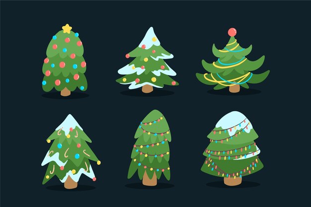 Colección de árbol de navidad en diseño plano