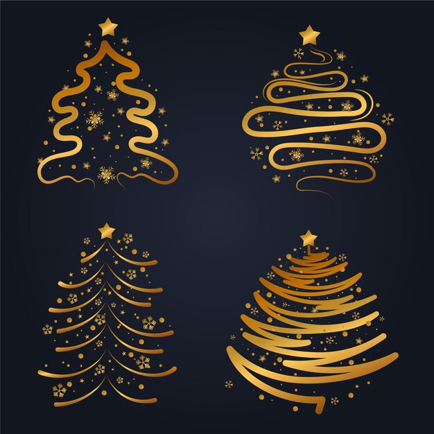 Colección árbol de navidad dorado plano