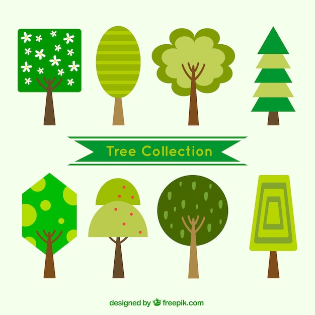 Vector gratuito colección de árboles en diseño plano