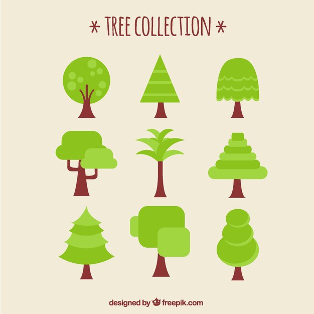 Colección de árboles en diseño plano 