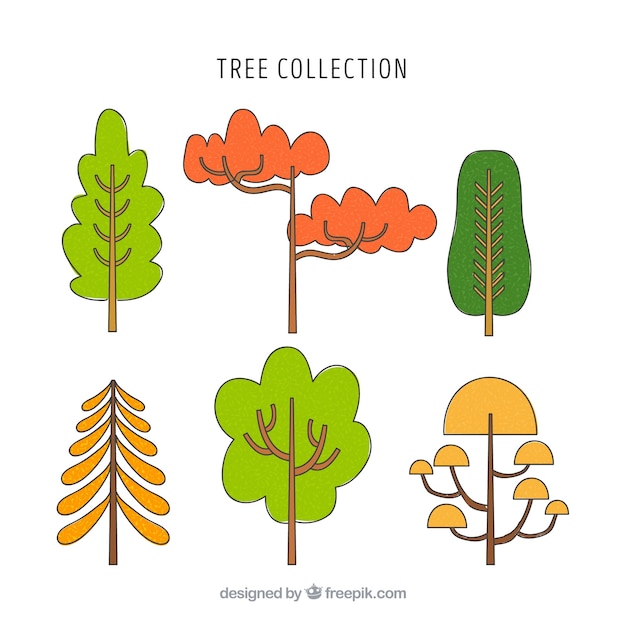 Colección de árboles en estilo hecho a mano