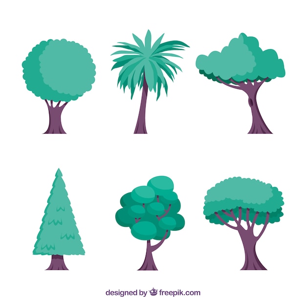 Colección de árboles en estilo plano