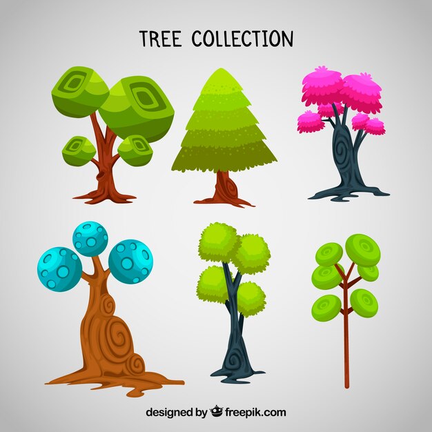 Colección de árboles en estilo plano