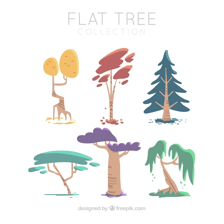 Vector gratuito colección de árboles en estilo plano