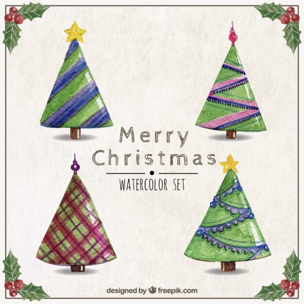 Colección de árboles de navidad de acuarela
