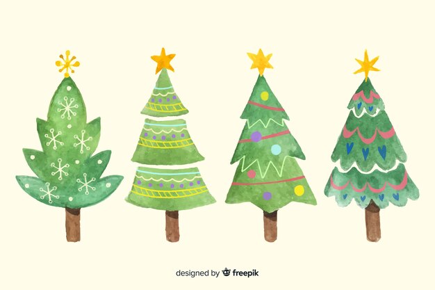 Colección de árboles de navidad de acuarela