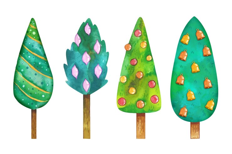 Vector gratuito colección de árboles de navidad en acuarela