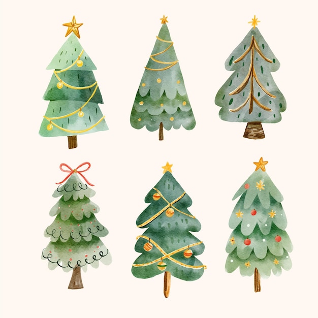 Vector gratuito colección de árboles de navidad en acuarela