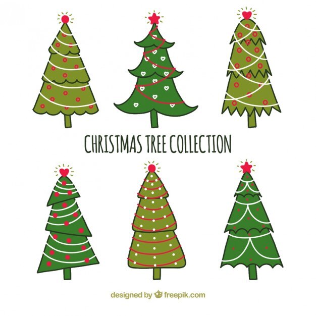 Colección de árboles de navidad al estilo naif