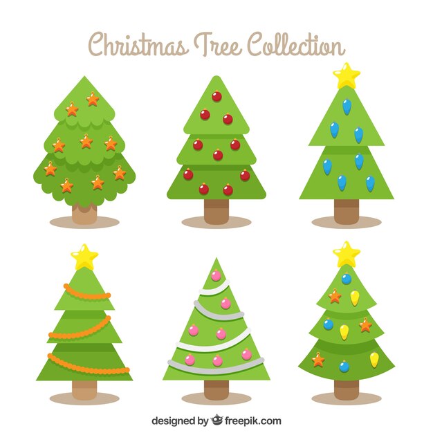 Colección de árboles de navidad decorados
