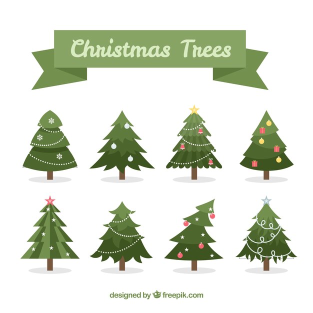 Colección de árboles de navidad decorados