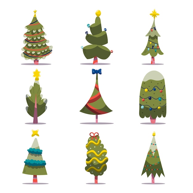 Vector gratuito colección de árboles de navidad decorados