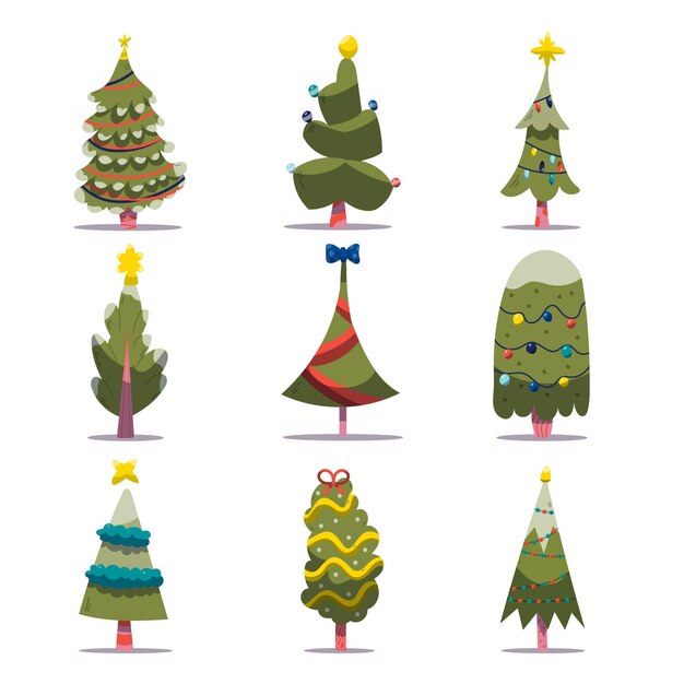 Colección de árboles de navidad decorados