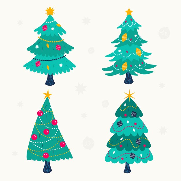 Colección de árboles de navidad decorados