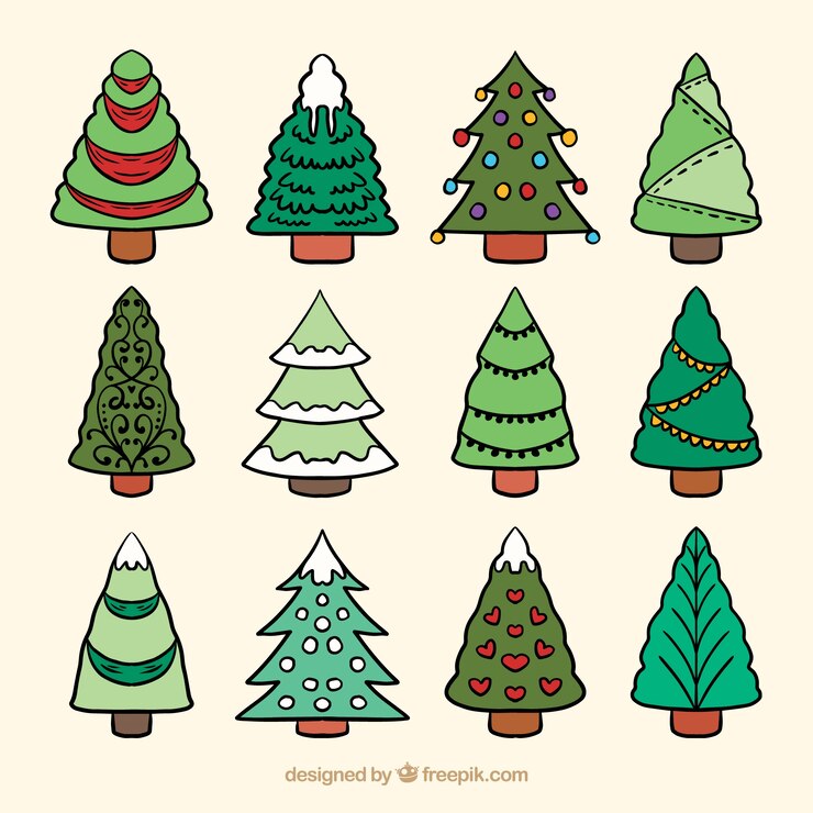 Vector gratuito colección de árboles de navidad dibujados a mano