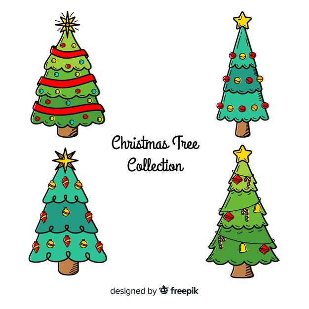 Colección de árboles de navidad dibujados a mano
