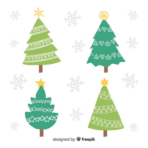 Colección de árboles de navidad dibujados a mano