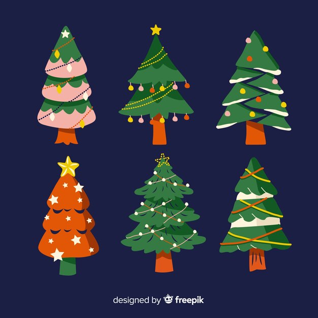 Colección de árboles de navidad dibujados a mano