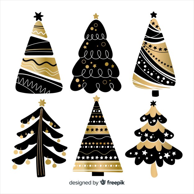 Colección de árboles de navidad dibujados a mano