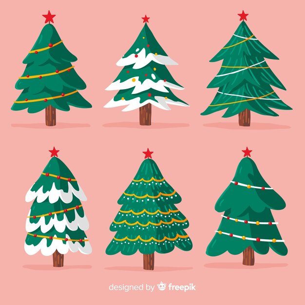 Colección de árboles de navidad dibujados a mano