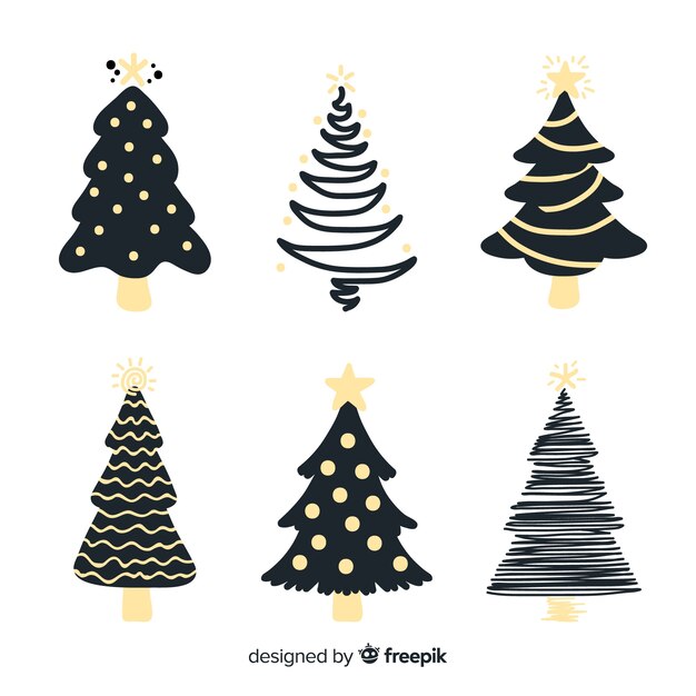 Colección de árboles de navidad dibujados a mano