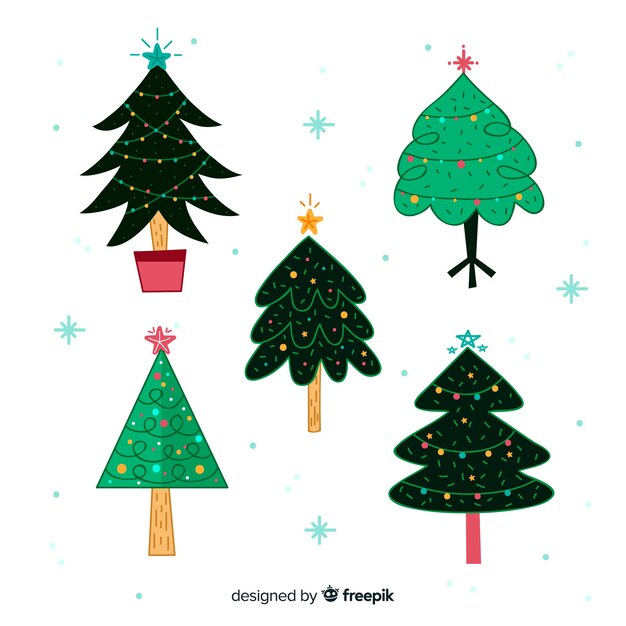 Colección de árboles de navidad dibujados a mano