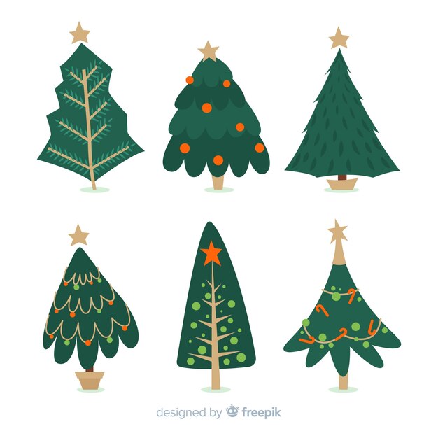 Colección de árboles de navidad dibujados a mano
