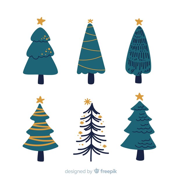 Colección de árboles de navidad dibujados a mano