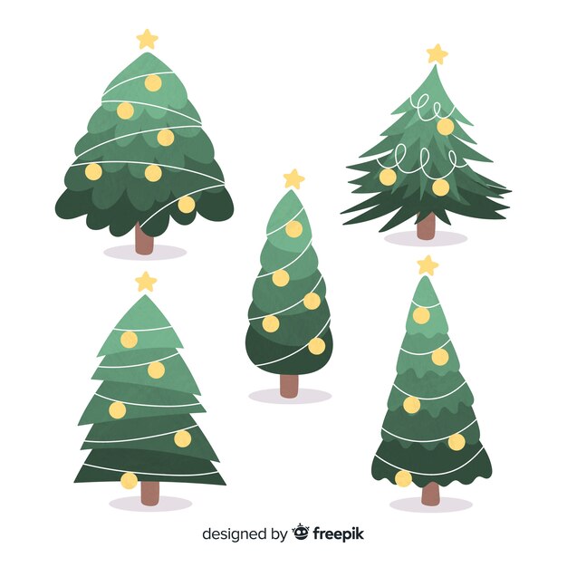 Colección de árboles de navidad dibujados a mano