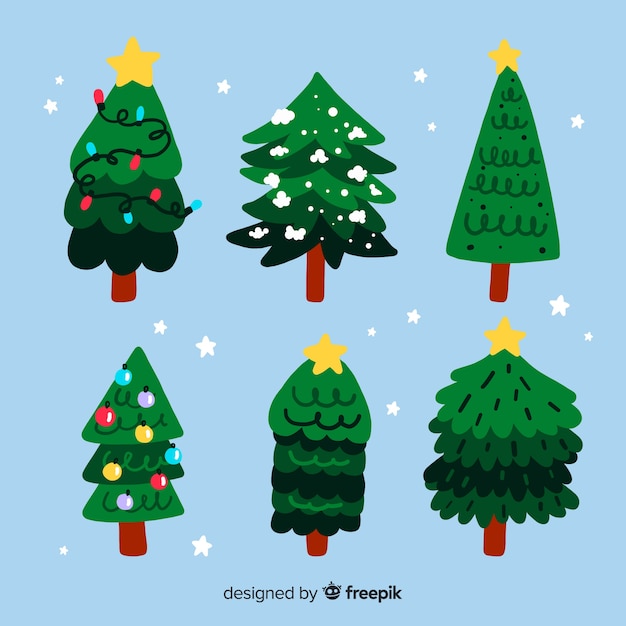 Vector gratuito colección de árboles de navidad dibujados a mano