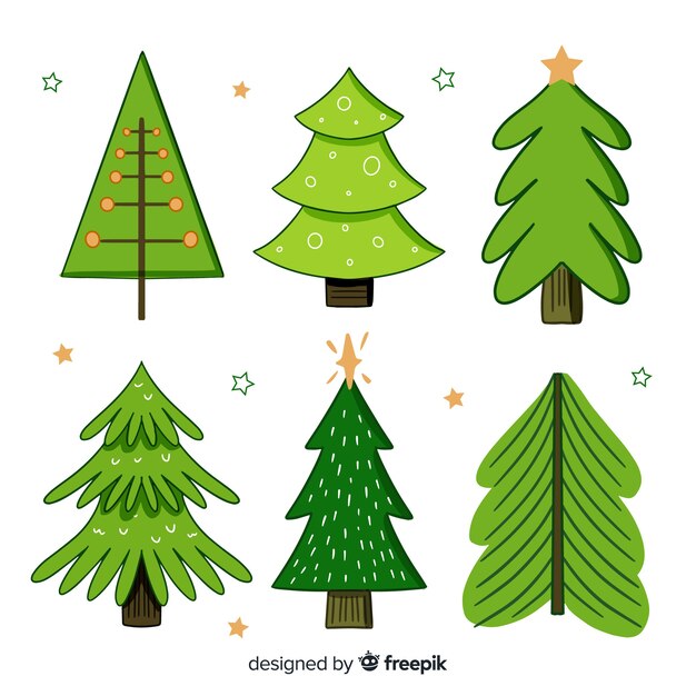 Colección de árboles de navidad dibujados a mano