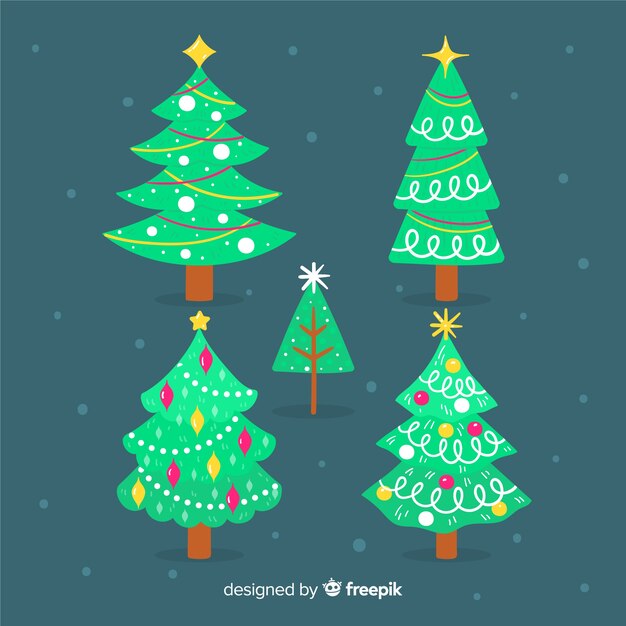 Colección de árboles de navidad dibujados a mano