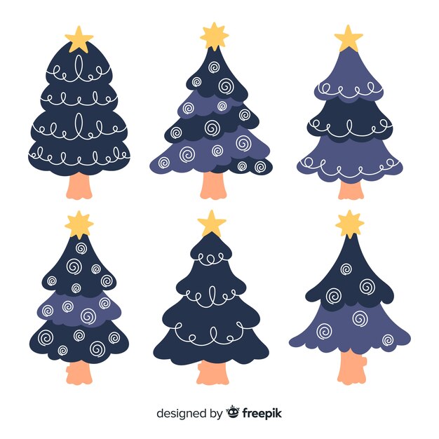 Colección de árboles de navidad dibujados a mano