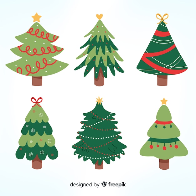 Colección de árboles de navidad dibujados a mano