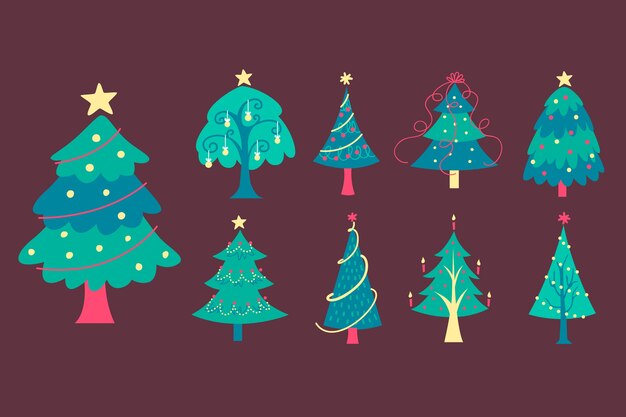 Colección de árboles de navidad dibujados a mano