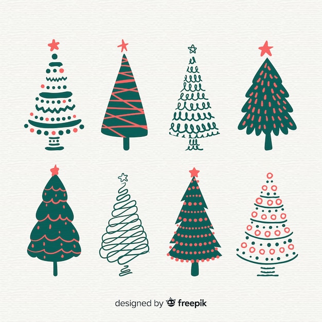 Colección de árboles de navidad dibujados a mano