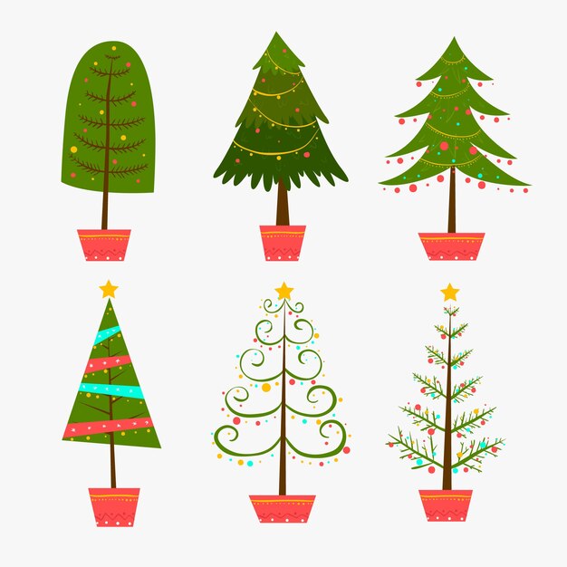 Colección de árboles de navidad dibujados a mano