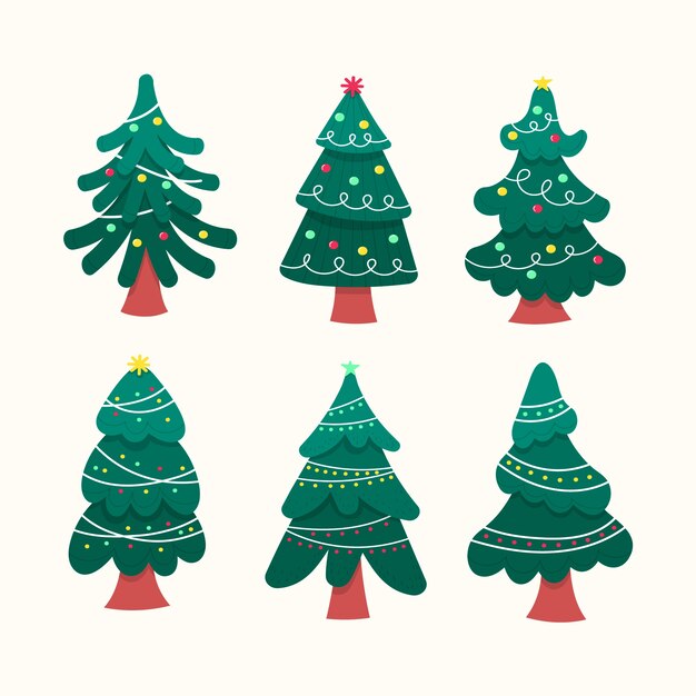 Colección de árboles de navidad dibujados a mano