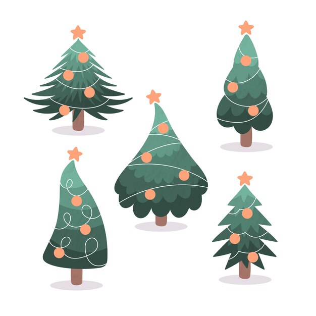 Colección de árboles de navidad dibujados a mano
