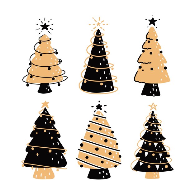 Colección de árboles de navidad dibujados a mano