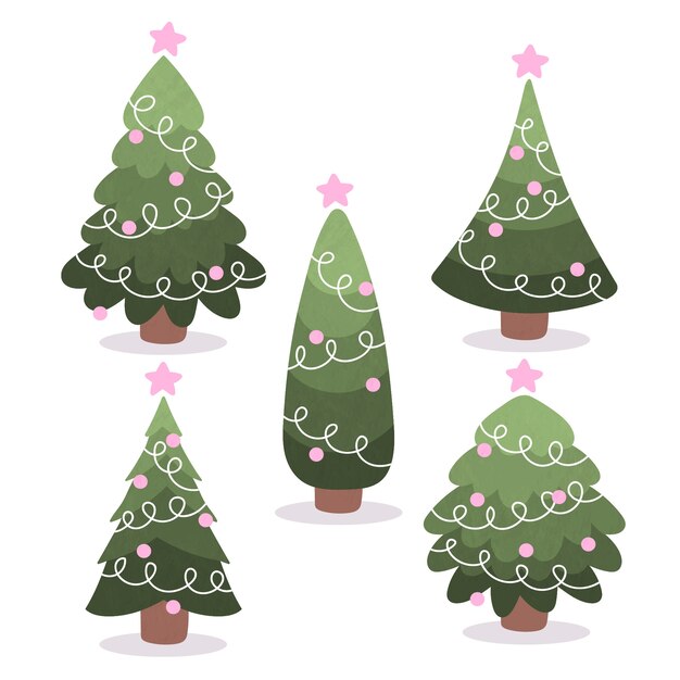 Colección de árboles de navidad dibujados a mano