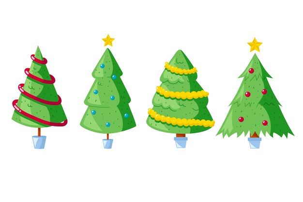 Colección de árboles de navidad dibujados a mano