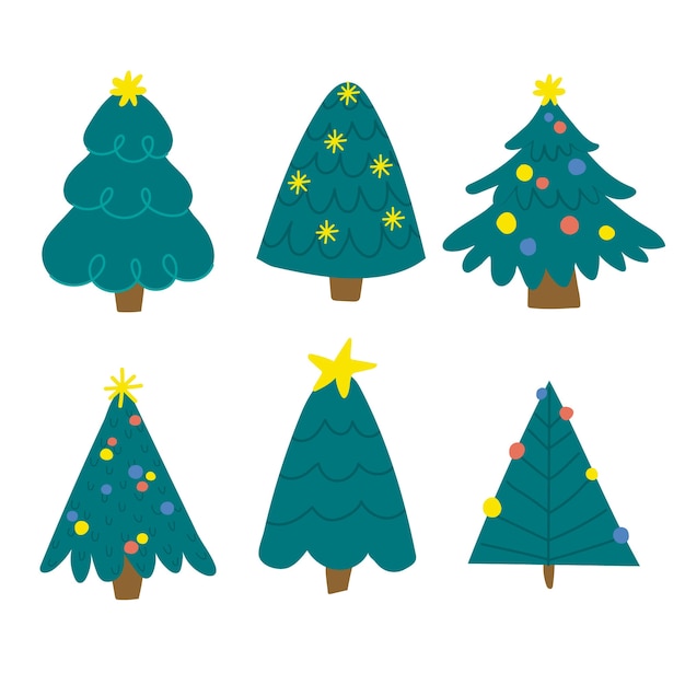 Vector gratuito colección de árboles de navidad dibujados a mano