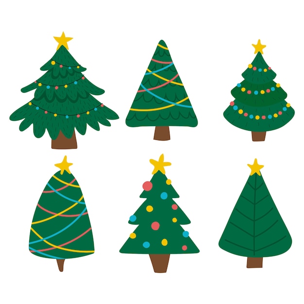 Colección de árboles de navidad dibujados a mano