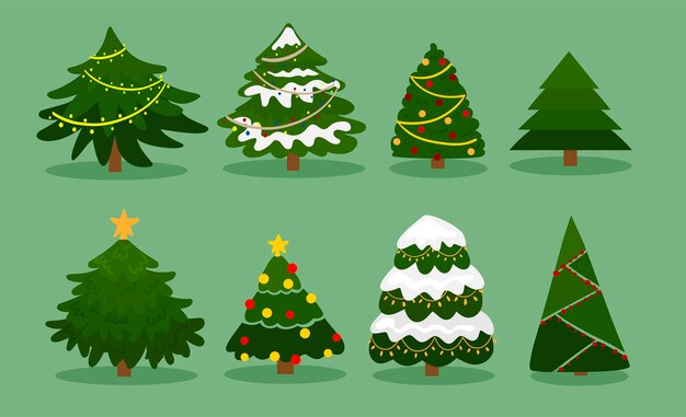 Colección arboles de navidad dibujados a mano
