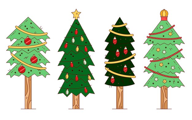 Colección de árboles de navidad dibujados a mano
