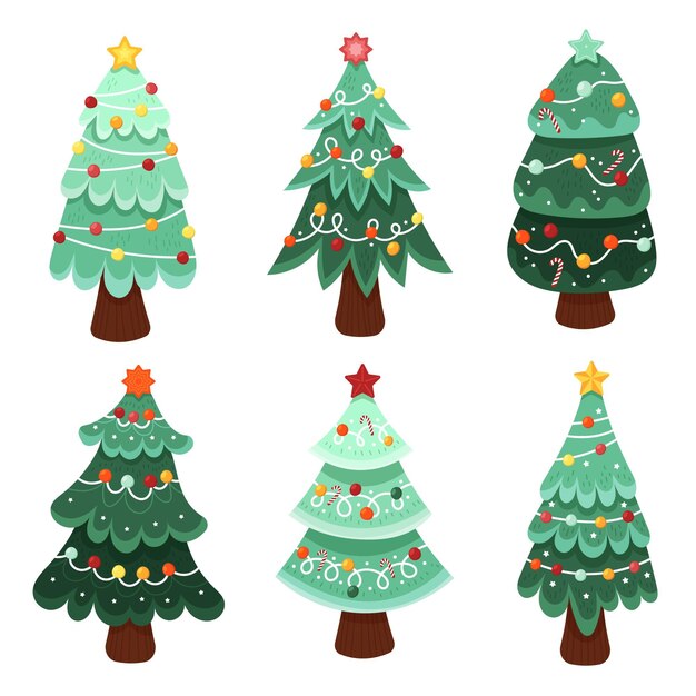 Colección de árboles de navidad dibujados a mano